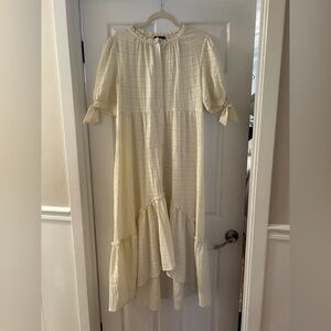 GIGIO- Light Cream Button-Front Tiered Maxi Dress